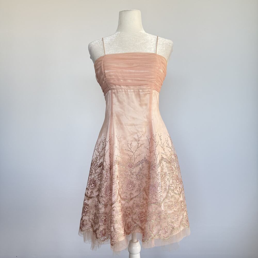Morgan & Co. Dress Juniors 10 Pink Floral Embroidered Tulle Fit Flare Party